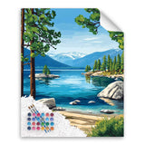 Lake Paint by Number, Lake Tahoe Paint by Numbers Kit for Adults, Mountain Lakes Wall Art, California Nature Landscape Acrylic Painting, Home Wall Decor - Mountains Trees(16x20inch, No Frame) Cawpom