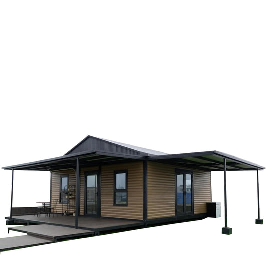 Prefab Tiny Home I Modular Mobile Home I Prebuilt Portable House I Fully Equipped Backyard Guest House Two Bedroom I Prefab House for Family I Tiny House to Live in 40 m² with Garage & Terrace