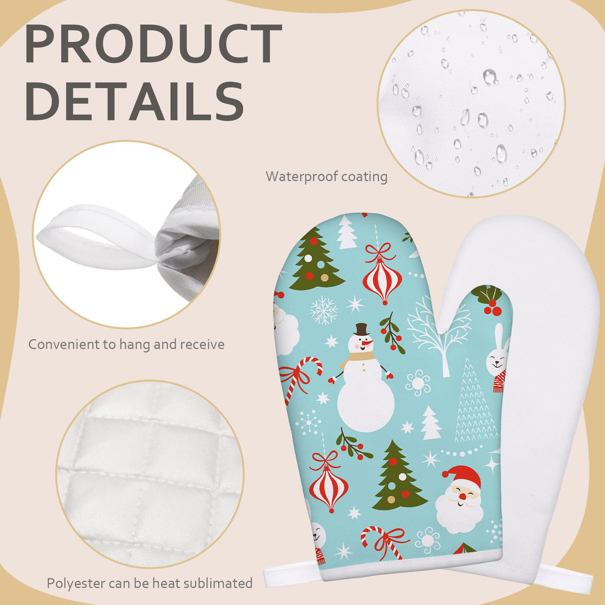 4 Pcs Blank Sublimation Oven Mitts Heat Resistant Kitchen Gloves Cotton for DIY Kitchen Dining Room Accessories Yinkin