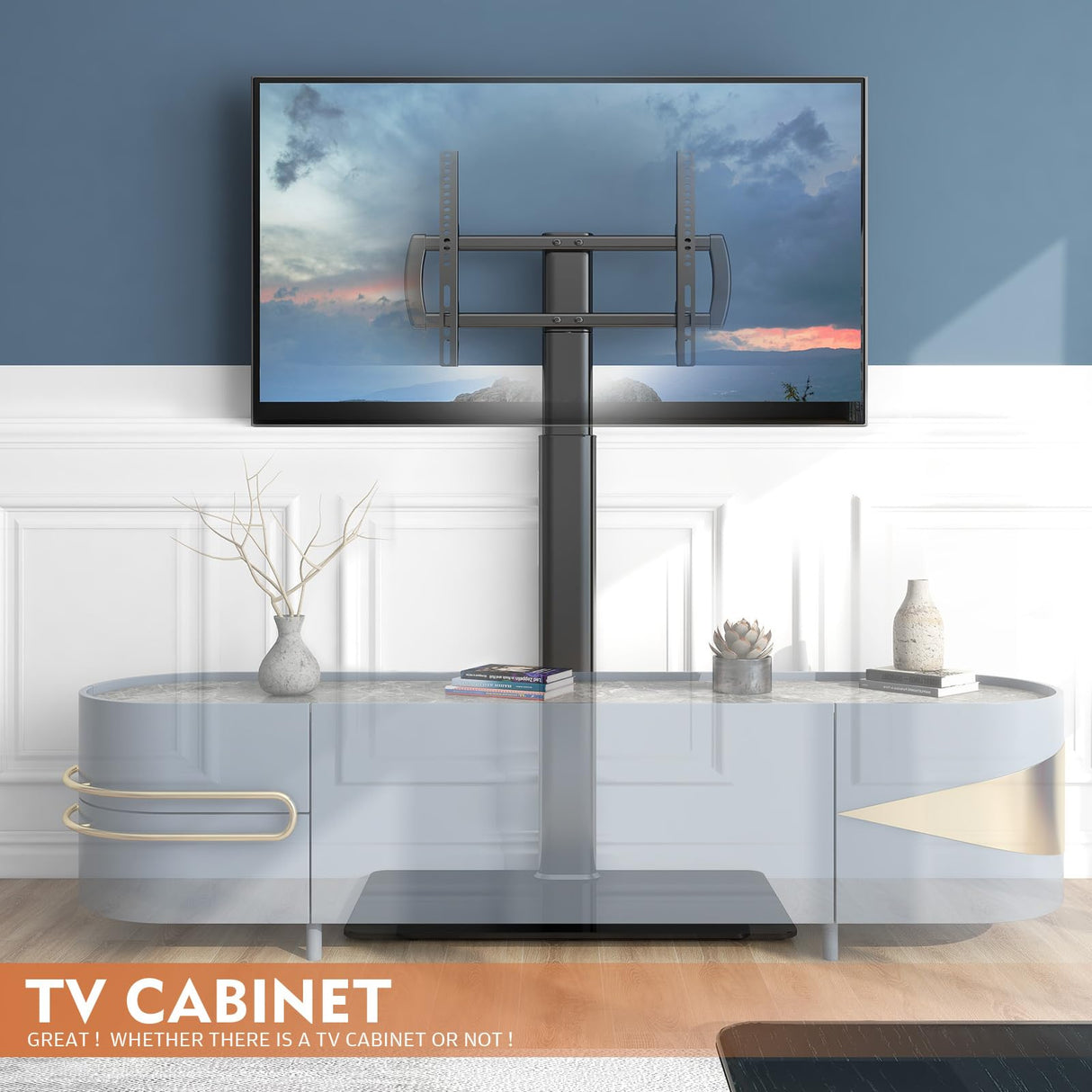 Universal Floor TV Stand with Mount 80 Degree Swivel Height Adjustable and Space Saving Design for Most 27 to 65 inch LCD, LED OLED TVs, Perfect for Corner & Bedroom HT1002B Hemudu