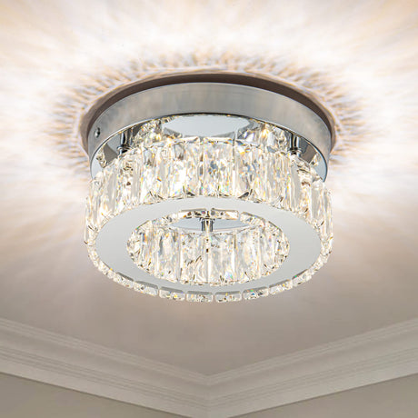 Mini Modern Crystal Chandeliers Flush Mount Ceiling Light Fixture LED Mini Chandeliers with Crystals Hallway Light Bedroom Chandelier for Bathroom Kitchen Office HomLaiting