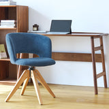 GrandNoor Mid Century Modern Swivel Accent Chair with Solid Wood Legs, Home Office Desk Chair No Wheels, Makeup Chair for Vanity, Upholstered Chair for Bedroom, Blue GrandNoor