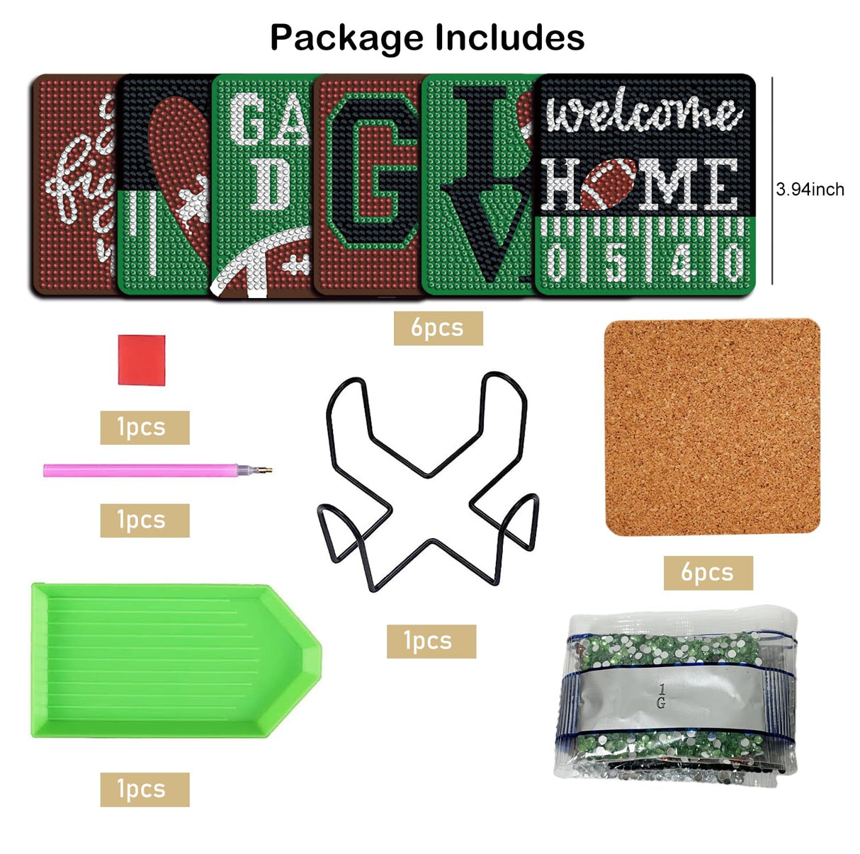 Nilyzit 6pcs DIY Football Diamond Painting Coasters Kits for Adults Small Western Diamond Art Kits for Beginners Football Coasters Paint-by-Number Kits Crystal Art Nilyzit