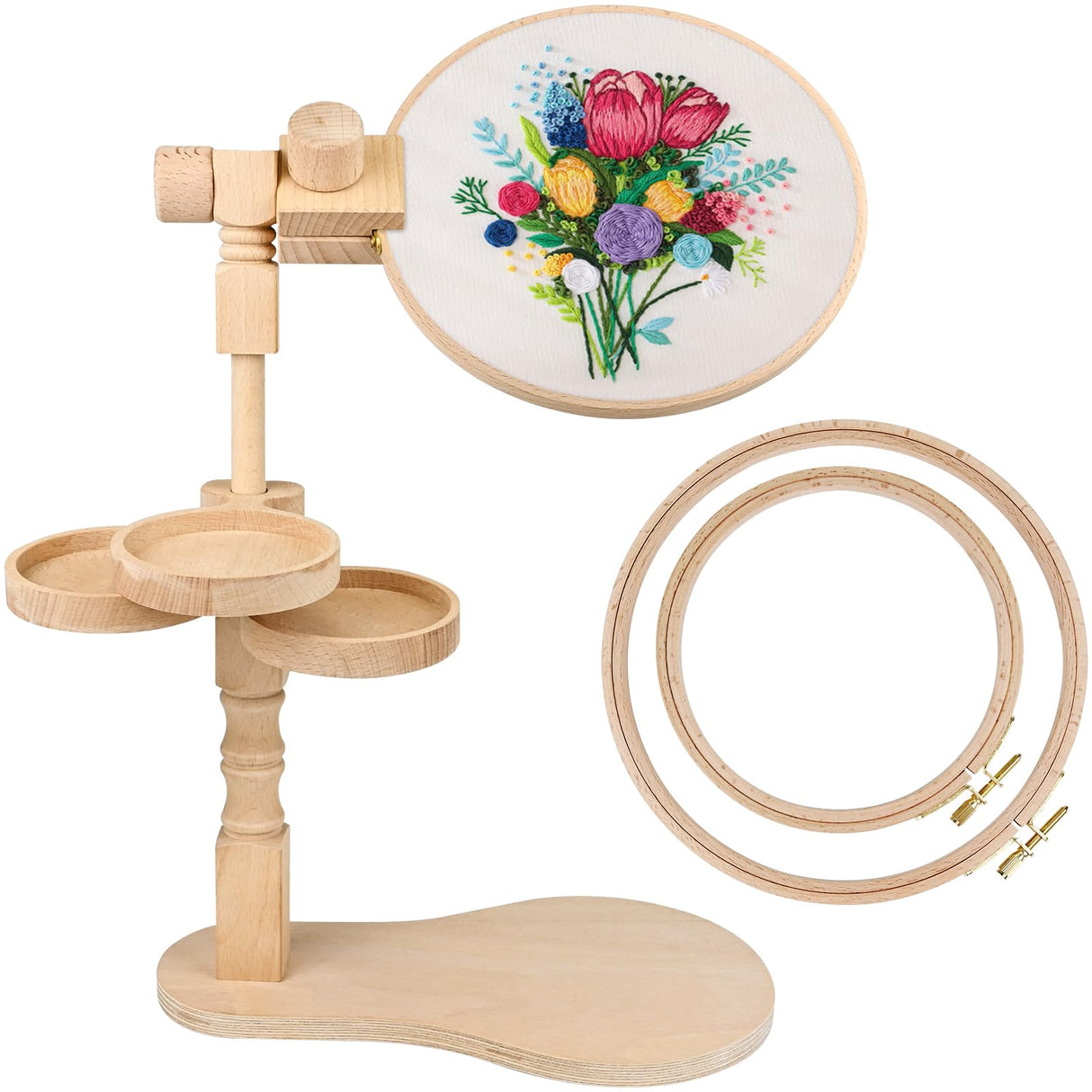 embhand Embroidery Hoop Stand Adjustable - Rotated Embroidery Frame Stand with 6'' 8'' Embroidery Hoops and 3pcs Bowls for Needlework Supplies, Embroidery Hoop Holder, Embroidery Stands for Hand Work embhand