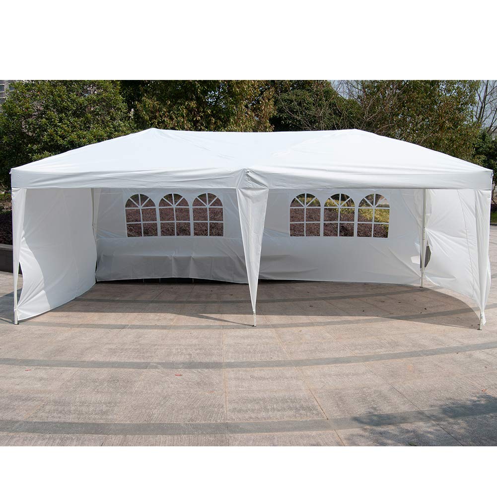 Polar Aurora 10' X 20' Easy Pop up Canopy Party Tent Outdoor Patio Wedding Party Tent Folding Waterproof w/ 4 Removable Sidewalls and Portable Bag - White