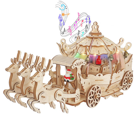 3D Wooden Pumpkin Cart Model Kits, Brainteaser and Puzzle, Vintage Wooden Jigsaw Puzzles with Music Box and LED Light, Wooden Model Kits for Kids, Model Car Kits Wooden 3D Puzzles SANCOOMEER