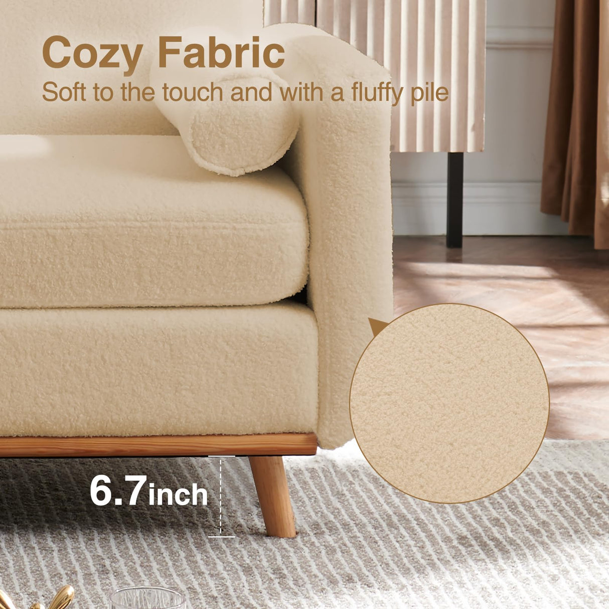 Halitaa 63" Loveseat Sofa, Modern Sherpa Love Seat Small Couch for Living Room Bedroom, 2 Seater Mini Comfy Couch Sofa for Home Office Small Spaces, Beige Halitaa