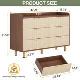 Tribesigns 6-Drawer Double Dresser, Modern Chest of Deep Drawers, Wooden Storage Dresser Organizer with Gold Metal Handles & Sturdy Legs, Large Storage Cabinet for Bedroom, Living Room, Brown & Oak Tribesigns