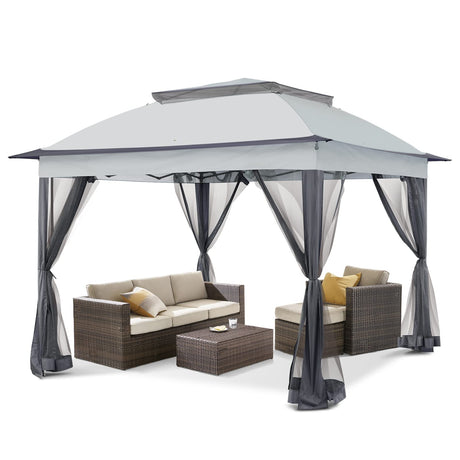 COOS BAY 11x11 Pop-Up Instant Gazebo Tent with Mosquito Netting Outdoor Canopy Shelter with 121 Square Feet of Shade (Gray) COOS BAY