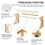 Tribesigns 55’’ Large Modern Computer Desk, White & Gold Luxury Laptop PC Student Table, Makeup Vanity Table with Thick Frame & Strong Legs, Sturdy Writing Workstation for Home & Office Tribesigns
