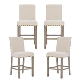 Bar Stools Set of 4, 25.5' Farmhouse Counter Height Barstools, Linen Upholstered Bar Chairs with Ergonomic Backrest and Wood Legs for Kitchen Island, Home Bar, Beige Farati