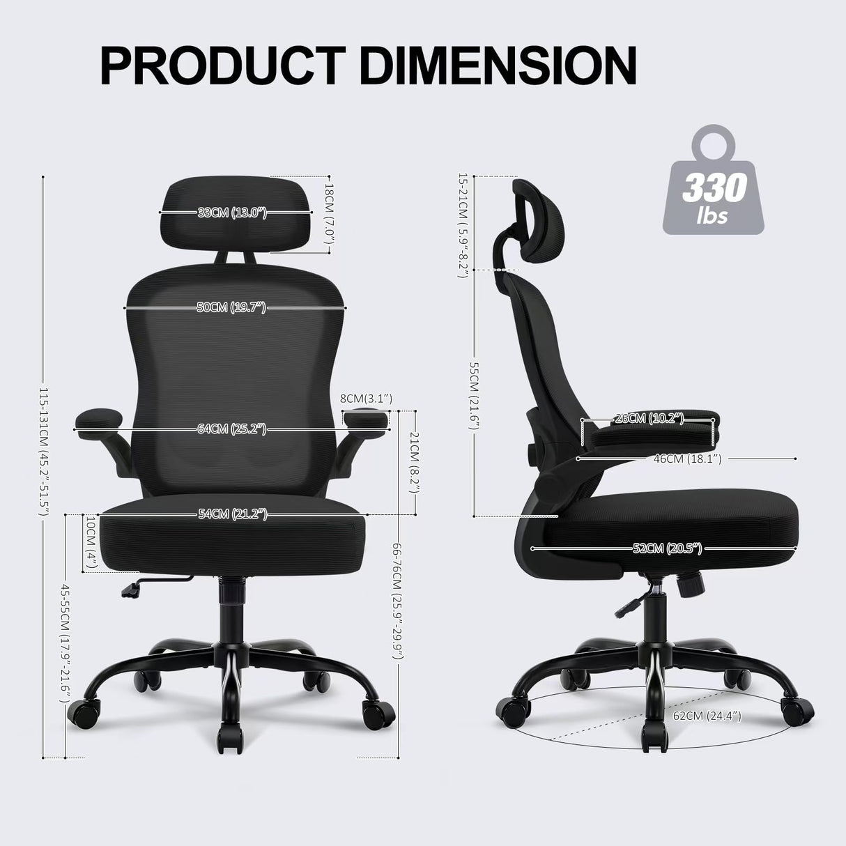 TUKAKA Ergonomic Office Chair,Ultra Thick Office Desk Chair with Adjustable Lumbar Support and Headrest,Spring Cushion,Rocking Function,Flip-up arms,Mesh Computer Chair for Home Office,White TUKAKA