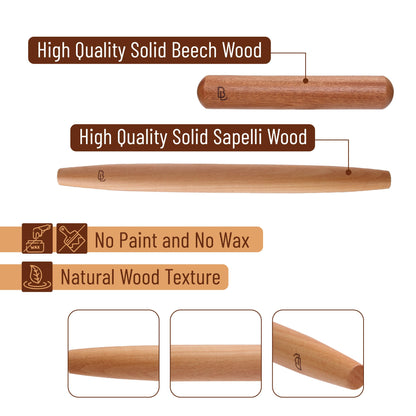 BAMBOO LAND- French Rolling Pin Set, 2 pcs, 16", 8", Natural Wood Rolling Pins for Baking, French Rolling Pin for Dough, Wooden Rolling Pin, Wood Rolling Pin, Pasta Rolling Pin, Pastry Roller Pin