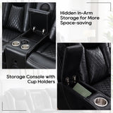 Power Recliner Sofa Set of 3 Pieces with Bass Speakers for Living Room, Faux Leather Electric Zero Gravity 3 Seater Reclining Couch with Wireless Charger and Loveseat Theater Chair w/LED Lights,Black Comfort Stretch