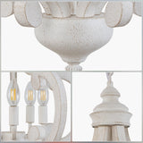 LynPon White French Country Chandelier, 5 Lights Distressed Wood Farmhouse Chandeliers Kitchen Light Fixtures, 17" Antique Hanging Pendant Light for Bedroom Foyer Entryway Hallway Staircase LynPon