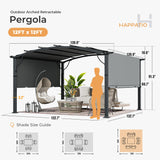HAPPATIO 12' x12' Outdoor Retractable Pergola, Aluminum Pergola with Canopy Fixed in Various Positions, Arched Patio Pergola with Sun Shade Canopy Metal pergola for Backyards, Gardens, Patios (Grey) HAPPATIO