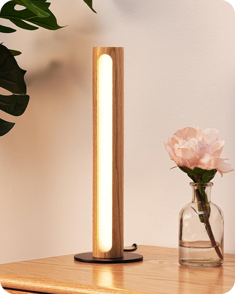 EDISHINE LED Table Lamp, Small Wood Bedside Lamp with Stepless Dimmable & Memory Function, 3 Color Temperature, One-Step Installation, Touch Switch, Modern Nightstand Lamp for Living Room, Bedroom EDISHINE