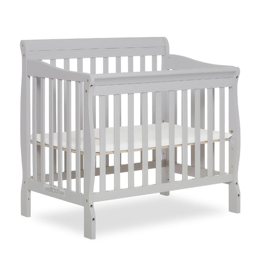 Dream On Me Aden 4-in-1 Convertible Mini Crib In Grey, Greenguard Gold Certified, Non-Toxic Finish, New Zealand Pinewood, With 3 Mattress Height Settings