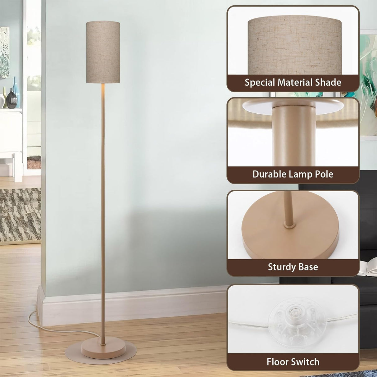 EOEYYOYB Floor Lamps for Living Room Modern Tall Lamp for Bedroom Office Corner (Brown, 65'') EOEYYOYB