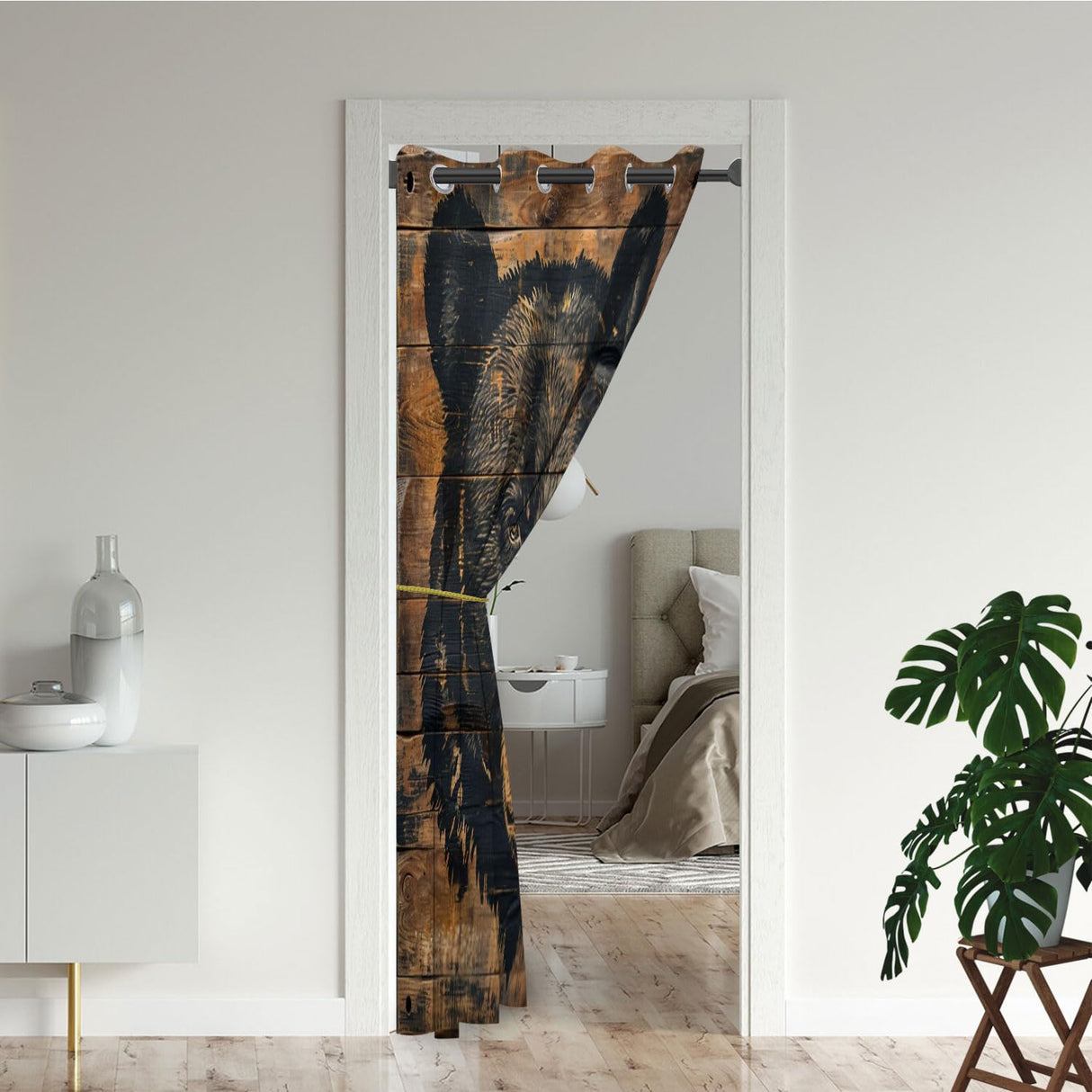 Rustic Lodge Bear Door Curtains for Doorways, Bear Farmhouse Cabin Wooden Art Blackout Curtain for Kids Bedroom Closet, Grommet Thermal Insulated Privacy Door Drapes for Room Divider, 42"W x 80"L Yozeuoo