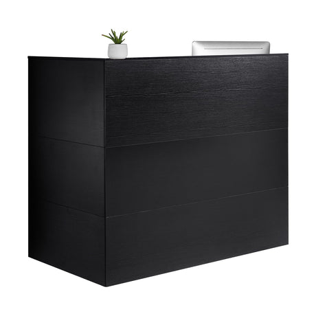VEVOR Reception Desk, 55Inch L-Shaped Front Counter Table, Office Reception Counter with Drawer Keyboard Tray and Storage Cabinet, for Checkout, Lobby, Beauty Salon & Office, Black VEVOR