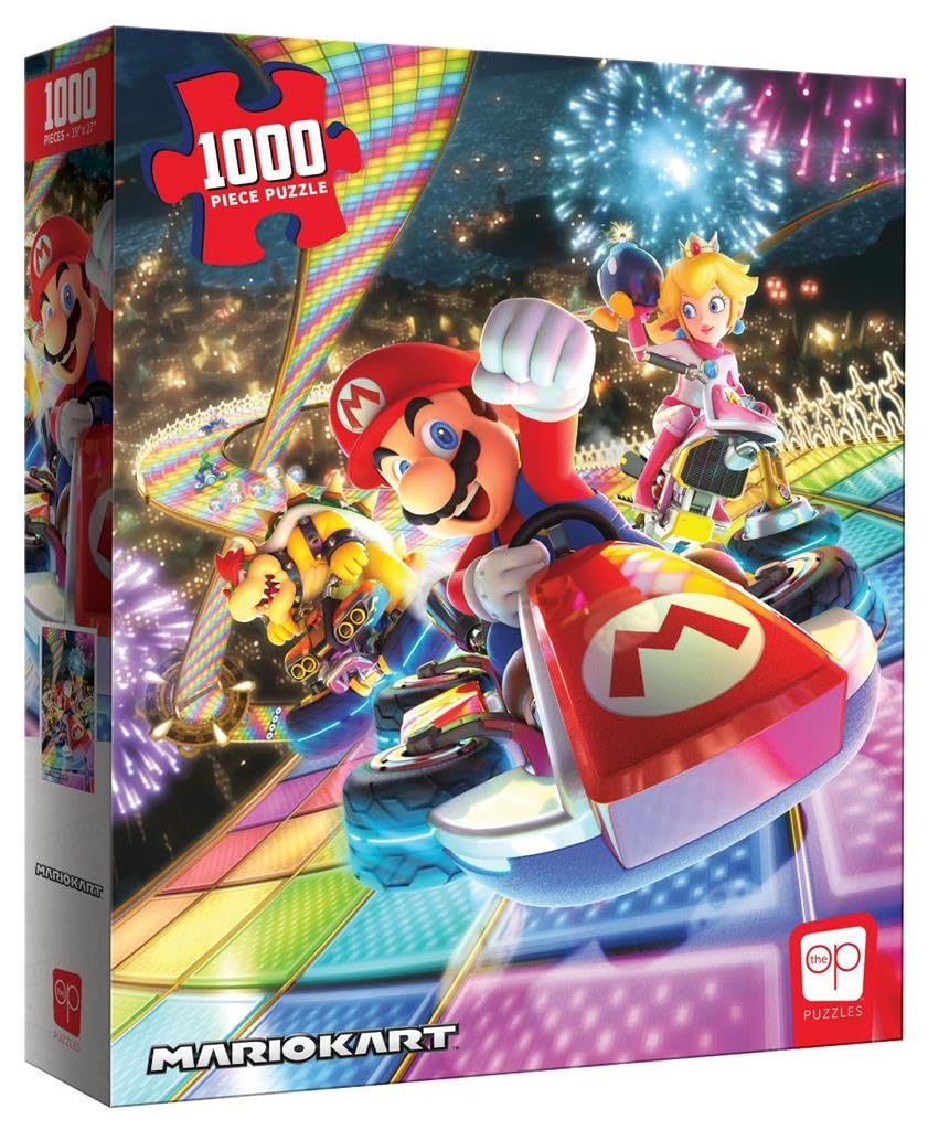 Mario Kart “Rainbow Road” 1,000 Piece Jigsaw Puzzle | Collectible Super Mario Puzzle Artwork Featuring Mario, Princess Peach, and Bowser | Officially-Licensed Nintendo Puzzle & Merchandise USAOPOLY