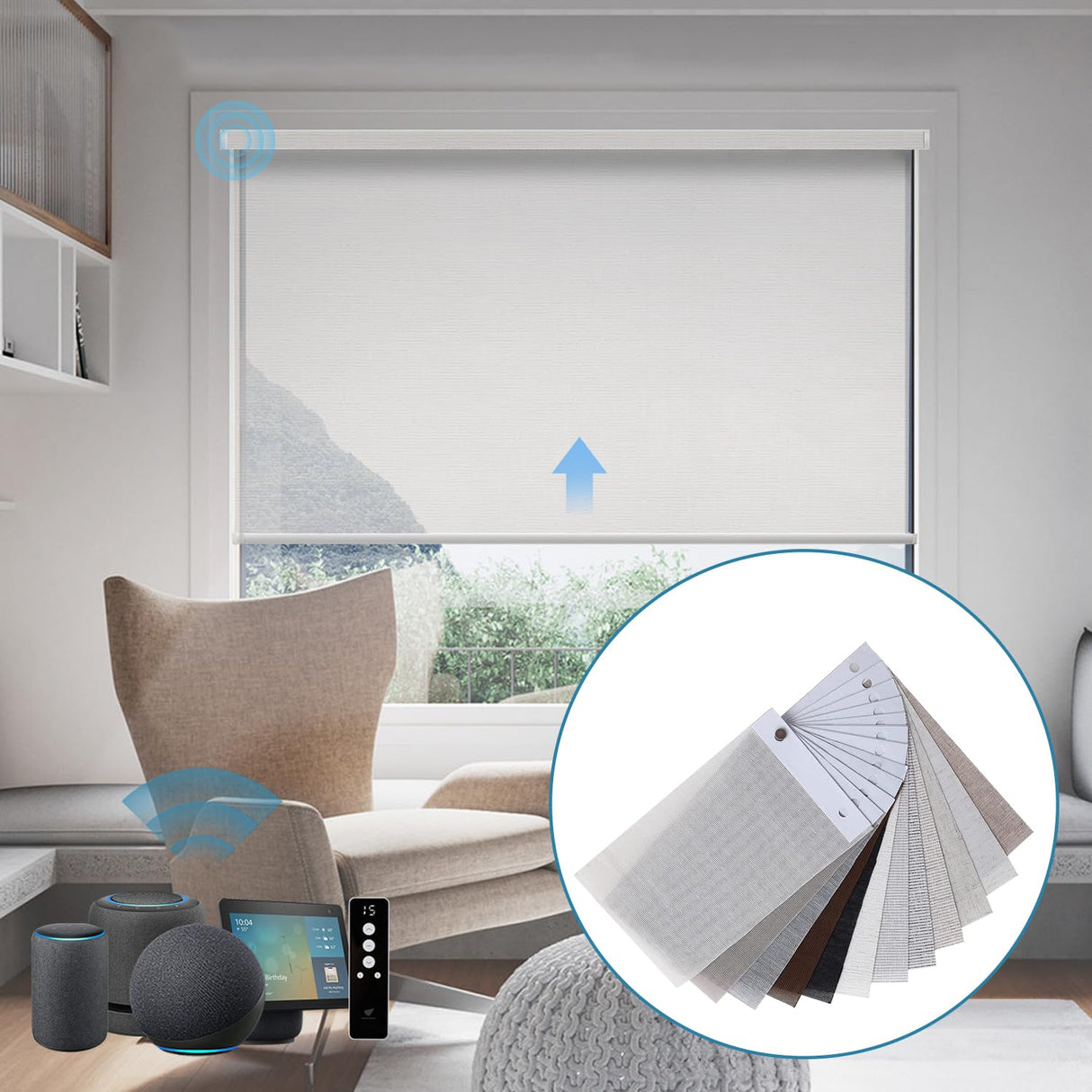Motorized Roller Shade, Fabric Sample of 50%/70% Blackout Smart Blind WEFFORT