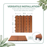 Teak Interlocking Deck Tile (Pack of 9,), Interlocking Patio Tile in Solid Teak Wooden Oiled Finish Waterproof All Weather Perfect for Indoor Outdoor (6 Slat, Teak Wood-9Pcs) RAKYTO