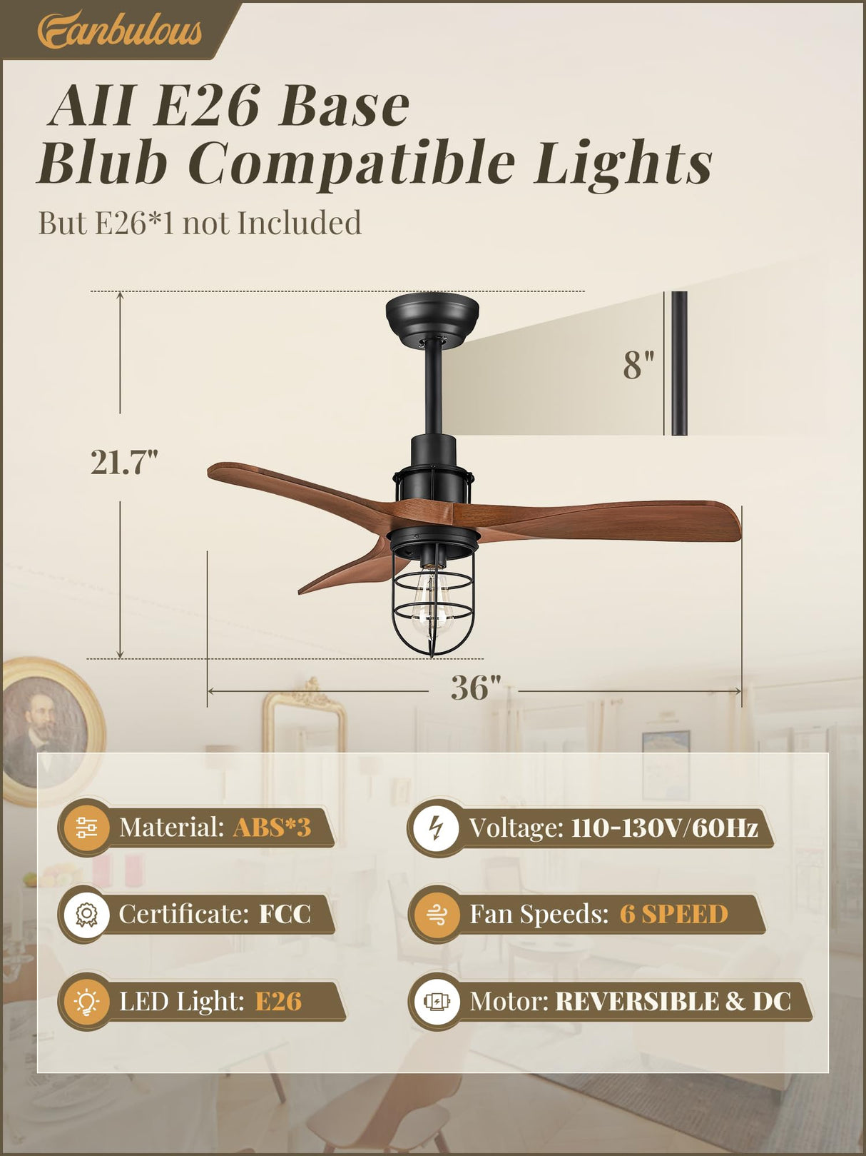 Fanbulous 36Inch Ceiling Fans with Lights and Remote Control Farmhouse Flush Mount Ceiling Fan with 6-Speeds,Low Profile Ceiling Fans with Quiet Reversible DC Motor for Patio Living Room Bedroom Fanbulous
