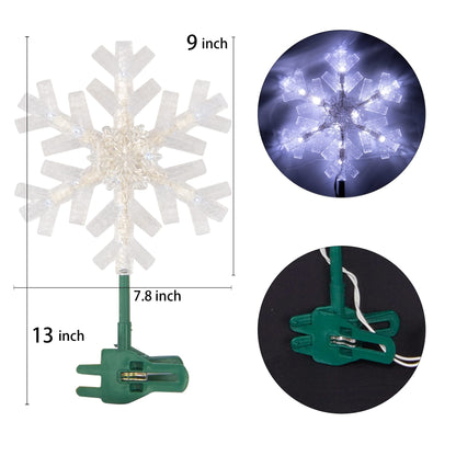 Dazzle Bright Snowflake Christmas Tree Topper, 9 inch Christmas Tree Topper Ornament with 15 White LED Lights, Lighted Tree Topper Christmas Decorations for Xmas Indoor Holiday Decor