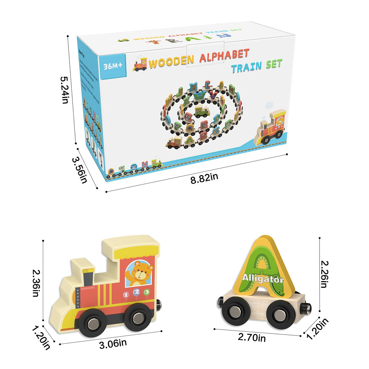 Ancistro Wooden Alphabet Train Toys Spelling Tool Preschool Toddlers Montessori Educational Game Letter Car Magnetic for Kids Boys Girls 2 3 4 5 Years Ancistro