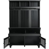 Merax Wood Hall Tree with Shoe Storage Bench for Entryway, 5-in-1 Coat Rack with 4 Hooks and Shelves for Entrance, Hallway Black Merax