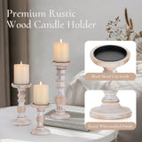 Wood Candle Holders for Pillar Candles: 3Pcs White Rustic Wood Candle Holders Distressed Wooden Farmhouse Candle Holders Rustic Candle Holder Tall Pillar Candle Holder Stand for Fireplace Table Inweder