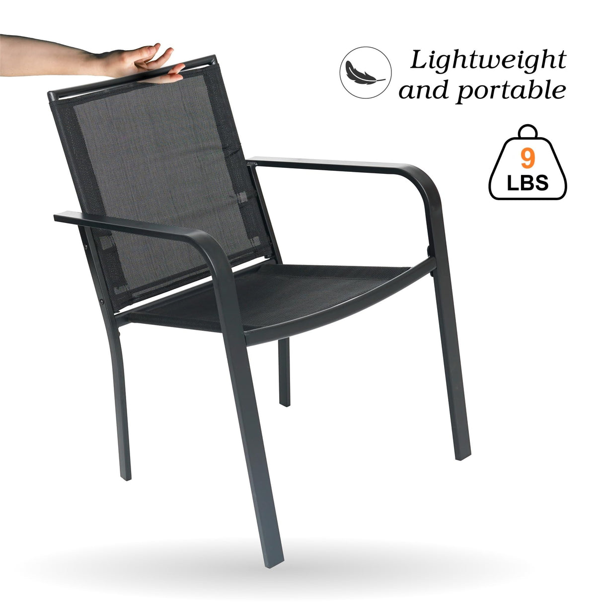 Anmutig 7-Piece Outdoor Patio Dining Set, 6 Stackable Patio Chairs & Rectangular Dining Table with All Weather Frame Furniture Set - Black Anmutig