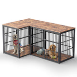 Lyromix 48'' L-Shaped Corner Dog Crate Furniture Large Breed with Double Rooms for 2 Dogs,Wooden Dog Crate End Table Indoor with Removable Divider for Medium to Large Dogs, Can Use Separately Lyromix