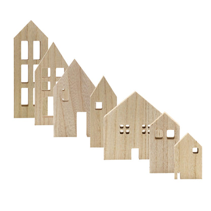 AuldHome Wood House Silhouettes Decor (Set of 7); Christmas and Holiday Wood Cutout Figures