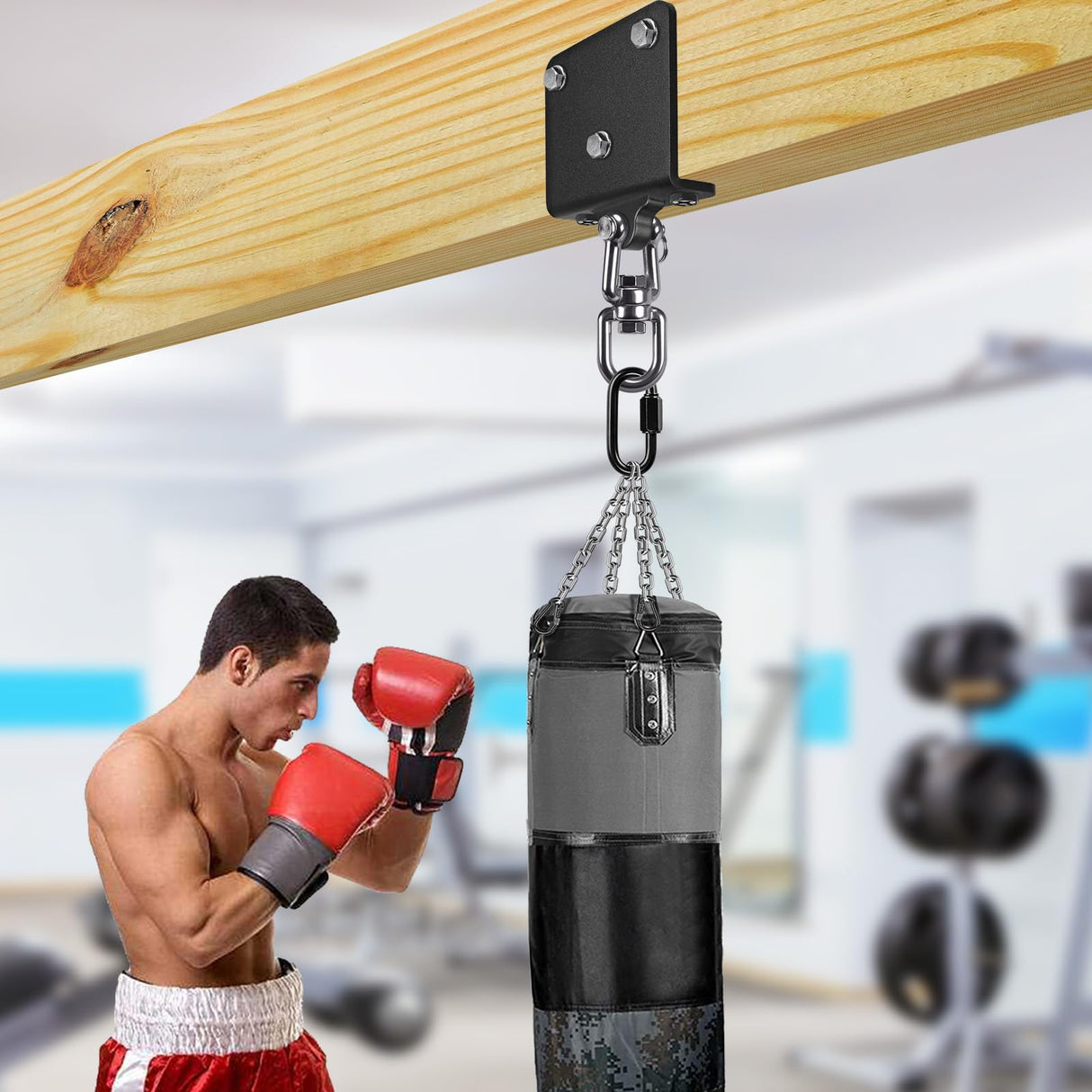 Dolibest Heavy Punching Bag Hanger, 360° Rotation I-Beam Mount for Boxing Muay Thai, Wood Beam Hook for Weight Strength Training Systems, Aerial Yoga & Hammock, Resistance Band (1000 LB Capacity) Dolibest