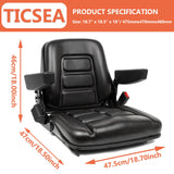 TICSEA Universal Fold Down Forklift Seat,Micro Switch,Armrest And Safety Belt,for Tractor,Excavator Skid Loader Backhoe Dozer Telehandler TICSEA