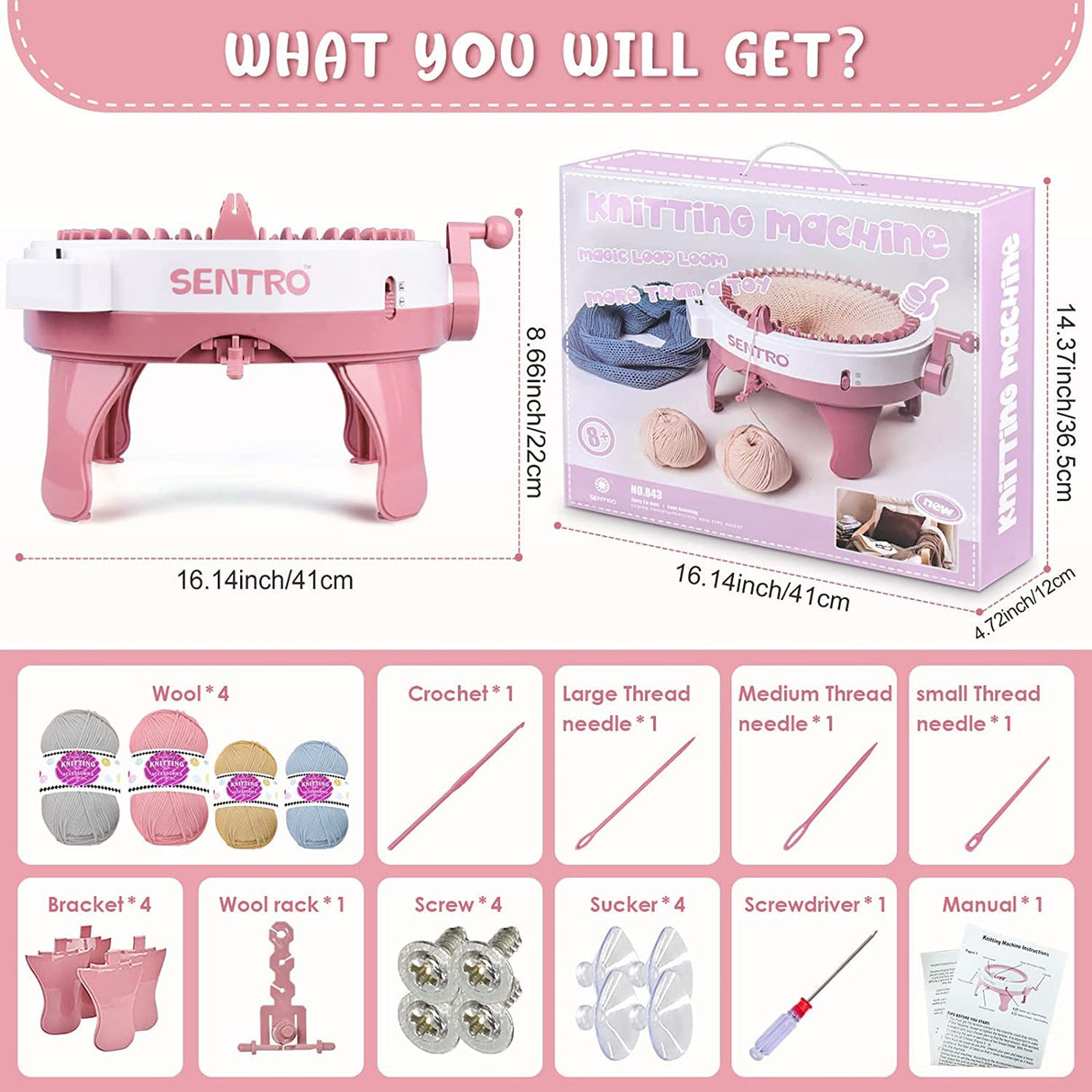 SENTRO 48 Needles Knitting Machines with Row Counter,Smart Knitting Crochet Machine,Weaving Round Loom,Double Knit Loom Machine Kit,DIY Knit Scarf Hat Sock SENTRO