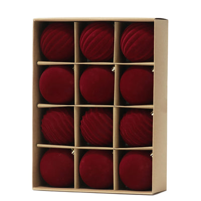 Senjie 3.15inch Burgundy Velvet Christmas Ornaments Balls Flocked Christmas Tree 12PCS Plastic Balls Xmas Hanging Ornaments Decoration Red