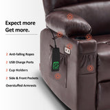 MCombo Medium Lay Flat Dual Motor Power Lift Recliner Chair Sofa with Massage and Heat for Elderly People, Infinite Position, Faux Leather 7679 (Dark Brown, Medium) MCombo