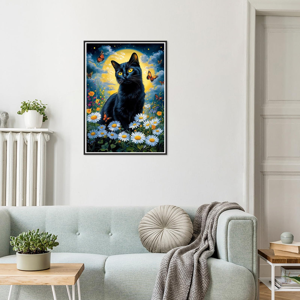 HEIBAGO 5D Diamond Painting Kits for Adults, Black Cat Full Drill Diamond Painting Kits for Beginner,DIY Moon Round Diamond Dots for Adults Gem Art Home Wall Decor 12 x 16 in HEIBAGO