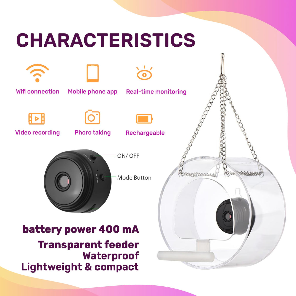 Bird Feeder with Camera Smart Backyard House Camera with Live View Instant Arrival Alerts Auto Capture Video Outside Wild Watching cam Gift for Bird Lovers SOFIDA