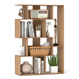 Nightcore 5-Tier Geometric Bookshelf, 47” Tall Modern S-Shaped Bookcase with 6 Storage Cubes, Freestanding Storage Organizer Display Rack for Living Room, Bedroom, Home Office (Natural) WoodArtSupply