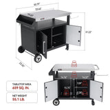 Grills House Outdoor Grill Cart with Wheels, Movable Kitchen Island with Storage Cabinet for BBQ, Stainless Steel Dining Cart Table for Food Prep, Black, PC3403S-SC Grills House