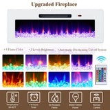 LUXOAK Floating TV Stand with 36" Electric Fireplace, 70 inch Wall Mounted Electric Fireplace Entertainment Center with Storage Space, TV Stand for Living Room for TVs Up to 80", All White LUXOAK