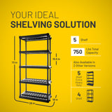 Plano 5-Shelf Plastic Storage Shelves, 73” x 36” x 18”, 750lb Capacity, Pantry, Office, Closet and Garage Shelves, Easy to Assemble, Durable Plastic Shelving Unit Plano