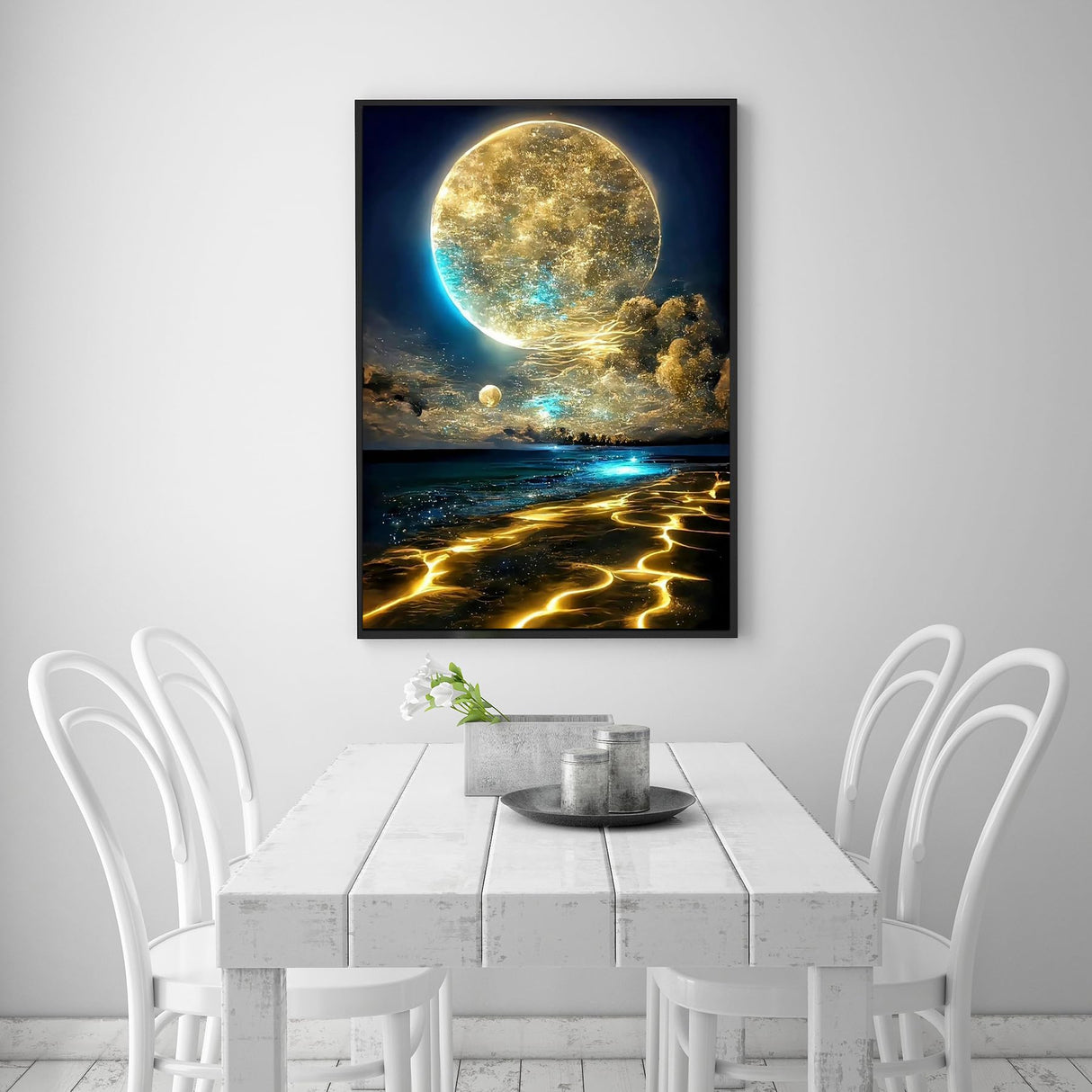 KINPLUB Moon Diamond Painting Kits for Adults, 5D Moonlight Beach Diamond Art Kits for Beginners, DIY Full Round Drill Seaside Landscape Paint with Diamond Dots, Home Wall Decor 12 x 16 Inch KINPLUB