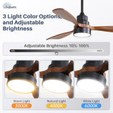 Sofucor 48 Inch Smart Ceiling Fan with Lights and Remote/APP Control, Compatible with Alexa/Google, 3 Blade Brown Black Solid Wood Low Profile Ceiling Fan for Indoor Outdoor Bedroom Farmhouse Patio Sofucor