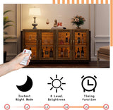 AMERLIFE Sideboard Buffet Cabinet, Mixed Color Accent Cabinet with LED Lights, Modern Glass Doors Storage Cabinet with Adjustable Shelf, Console Table for Dining, Living Room, Barnwood&Brown AMERLIFE